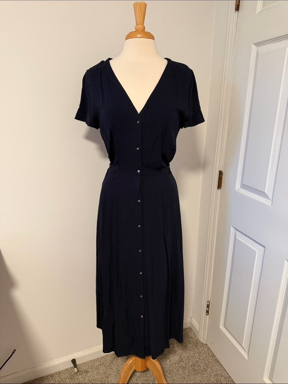 LOFT Navy Button-Down Midi Dress